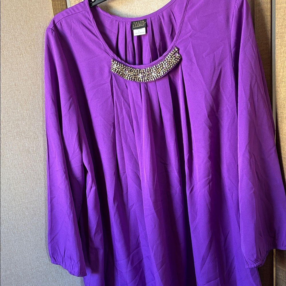 FINAL MARKDOWN Salon studio Purple Blouse with Beaded Accent large